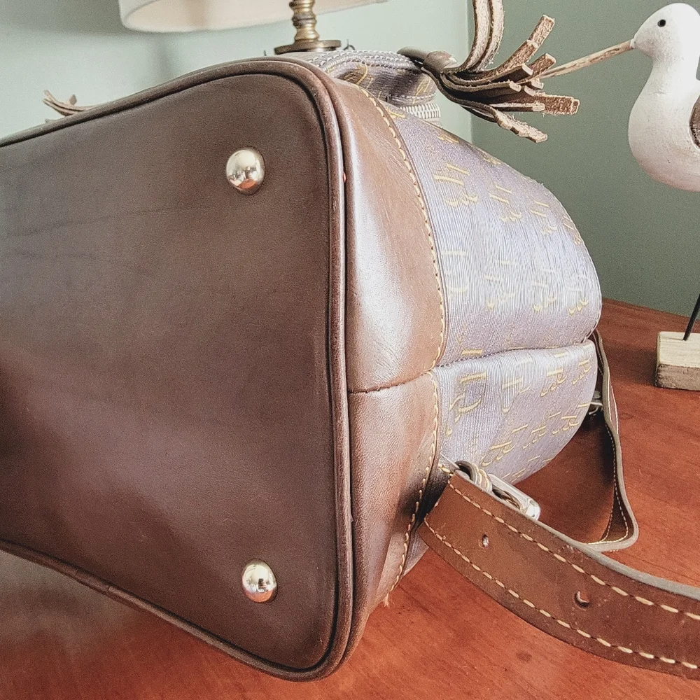 Dooney & Bourke DB Monogram Backpack Pewter Gray Coated Canvas Leather Bag